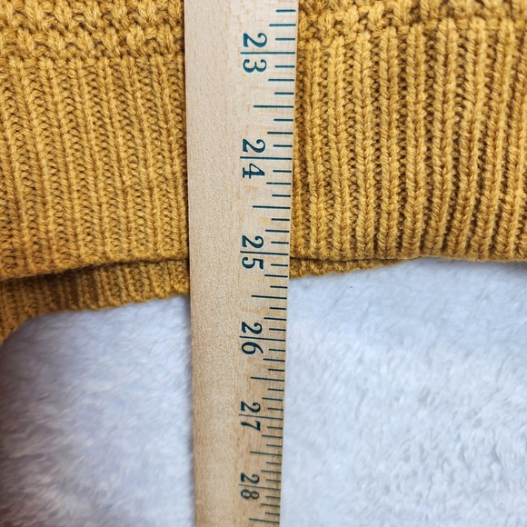 Mustard Knit Poncho Sweater Womens Cowl Neck Acrylic Oversized Layering Cozy - Picture 8 of 9